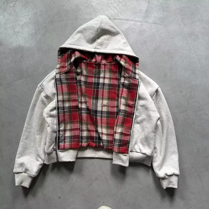 2025 sweat à capuche pour hommes unisexe sweat à capuche hiver Plaid imprimé fermeture éclair polaire veste Double face fermeture éclair ample décontracté Streetwear