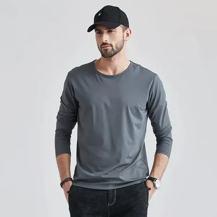 T-Shirt à manches longues pour hommes, couche de Base polyvalente, couleur Pure, tendance, grande ta