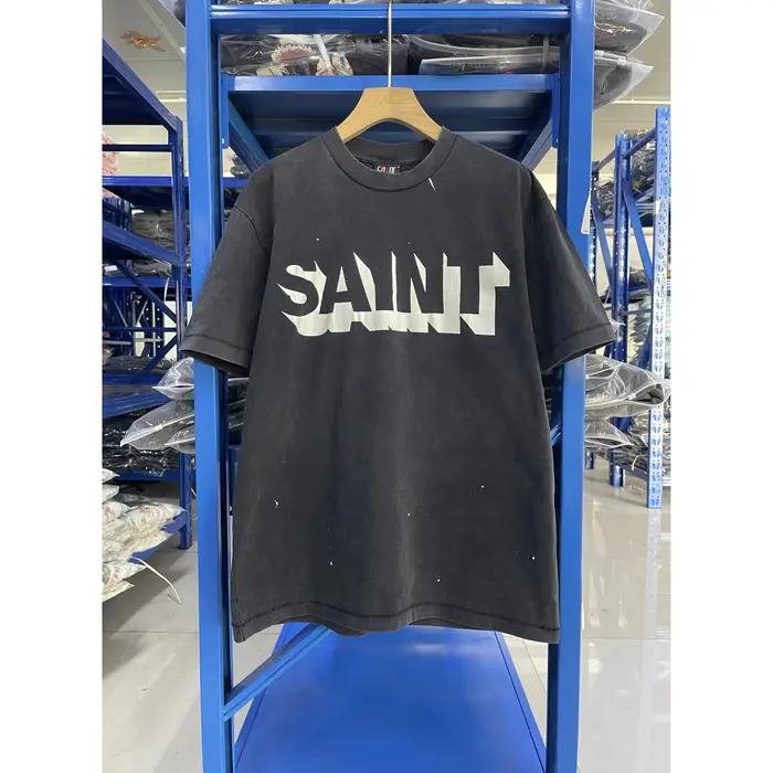 T-shirt graphique délavé SAINT, style vintage, coupe ample, surdimensionné, en coton, manches courte