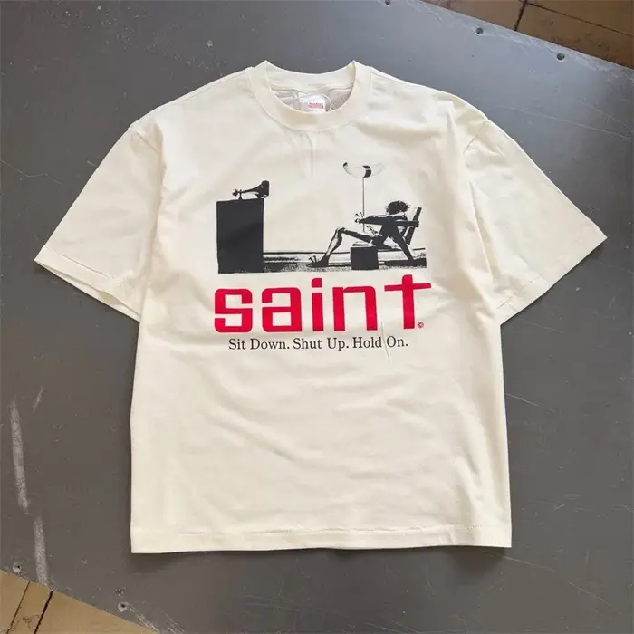 S'asseoir. Taisez-vous. Attendez. T-shirt Saint Vintage style streetwear coupe ample pour hommes et 