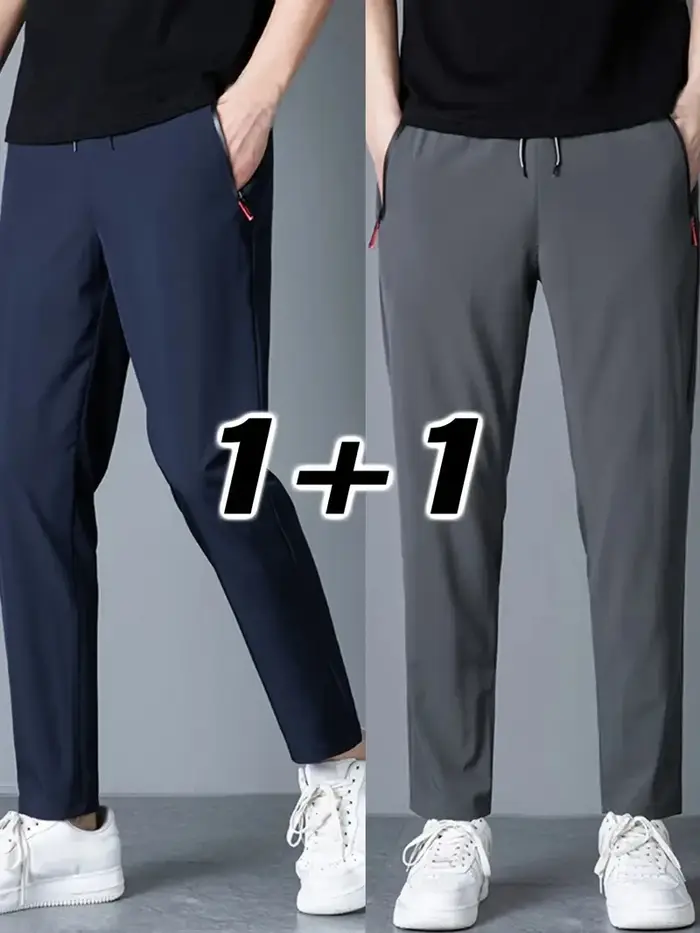 2 pièces hommes pantalons décontractés Stretch taille élastique survêtement coréen classique bleu no