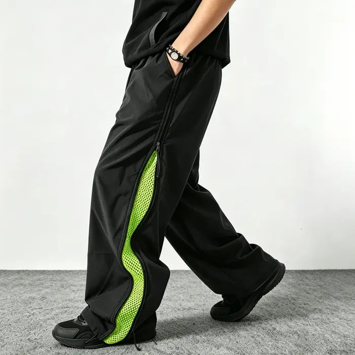 Pantalon de jogging pour homme avec fermeture éclair latérale, maille respirante, style parachute américain, pantalon de sport d'extérieur, pantalon hip-hop jeune homme, style streetwear