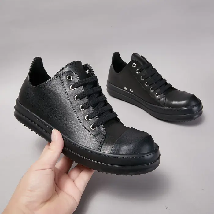 Chaussures basses décontractées en cuir noir pour hommes et femmes, chaussures de rue plates, plate-