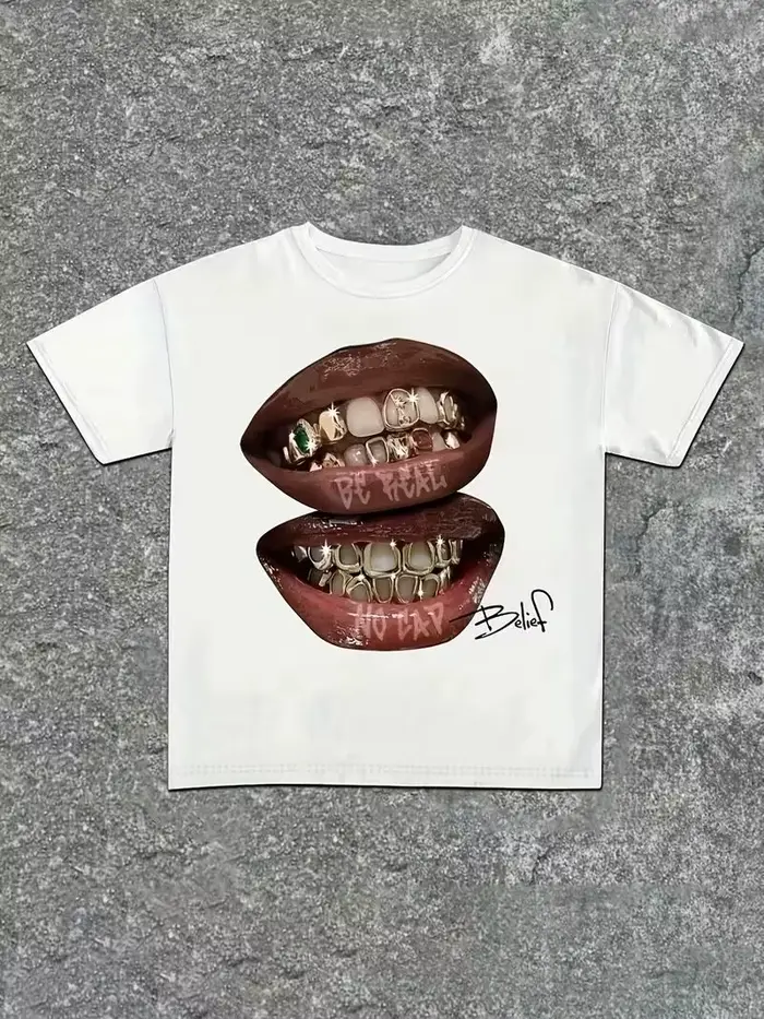 T-shirt Y2K High Street à imprimé bouche et lèvres volumineuses