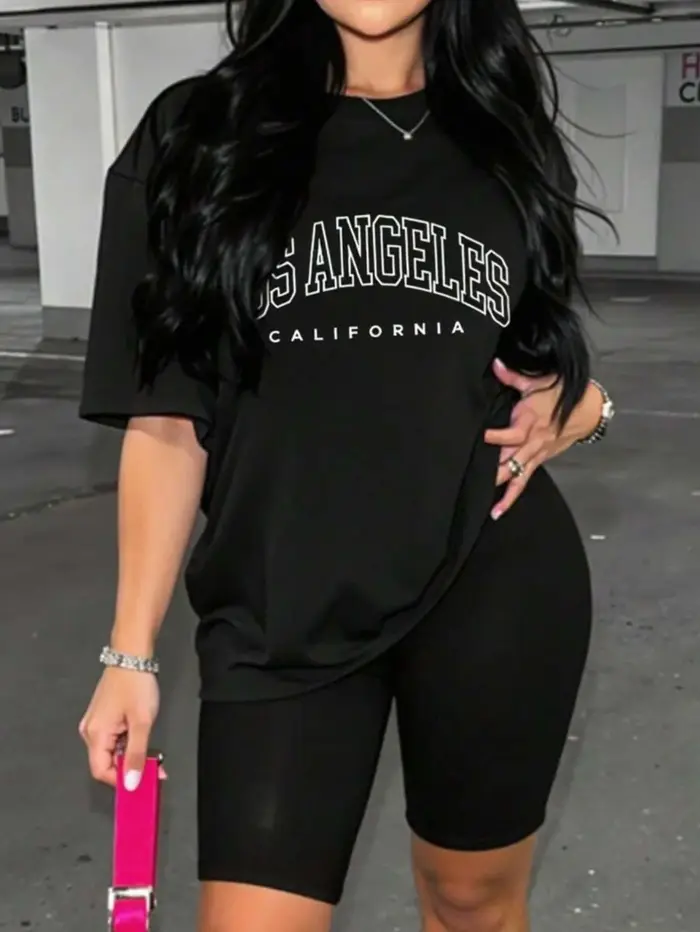 Impression de marque tendance de Californie ! T-shirt à manches courtes pour femmes grandes tailles,
