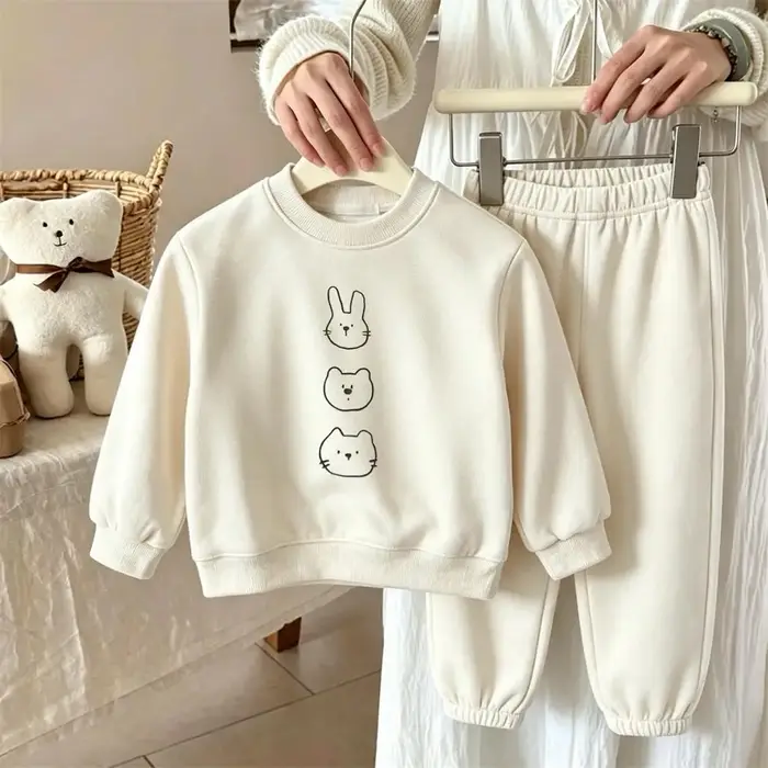 Ensemble rose, jaune et beige : sweat à capuche imprimé et pantalon ample pour tout-petit – Nouvelle
