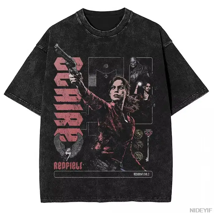 T-shirt surdimensionné Resident Evil 2 Claire Redfield Biohazard Leon Kennedy, 100% coton, T-shirt v