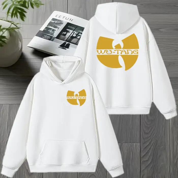 Sweat-shirt à capuche unisexe vintage en molleton avec logo double face imprimé du groupe hip-hop Wu-Tang Clan Classic