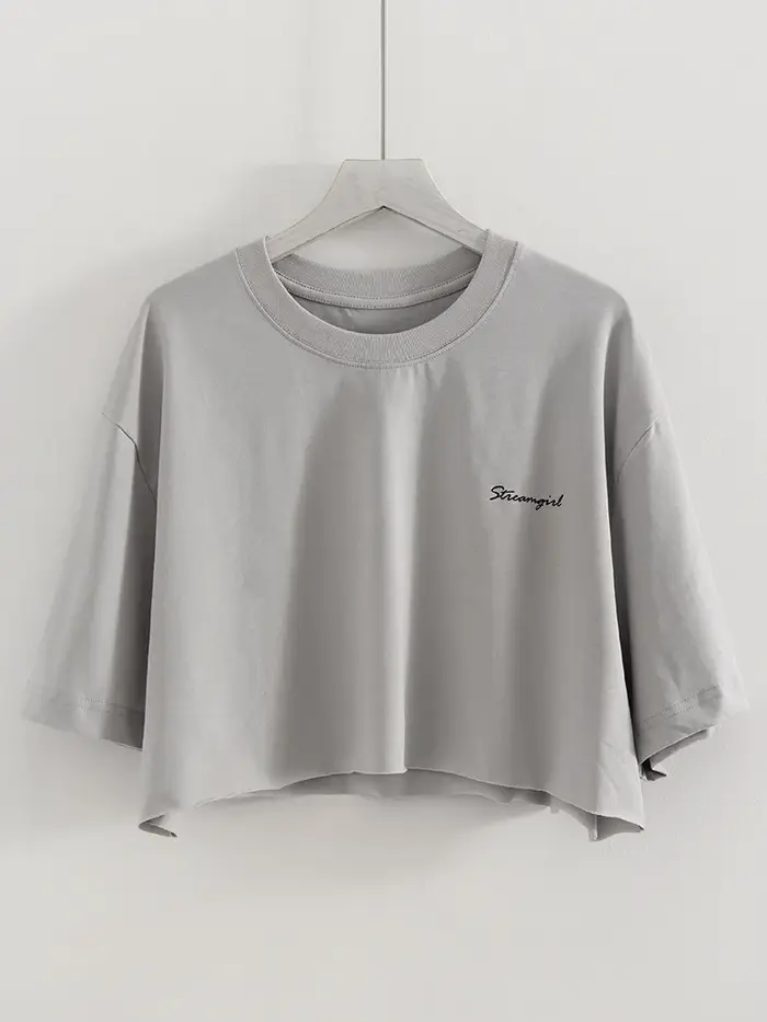 Blanc coton culture t-shirts pour femmes coupe ample été Sexy Baggy haut court t-shirt à manches cou