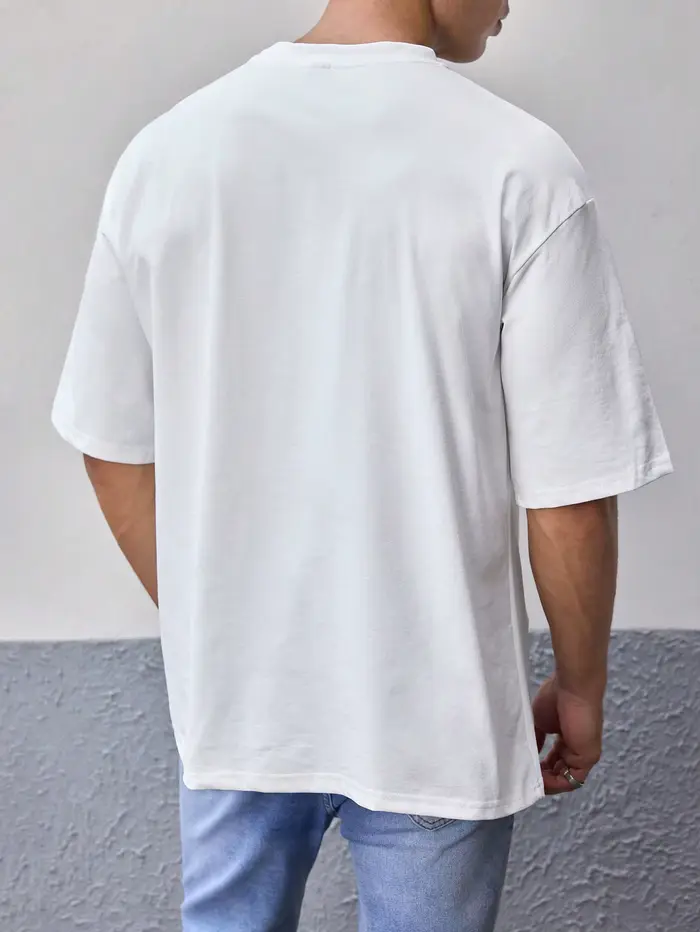 Hommes T-shirt blanc couleur unie été mâle décontracté à manches courtes col rond été
