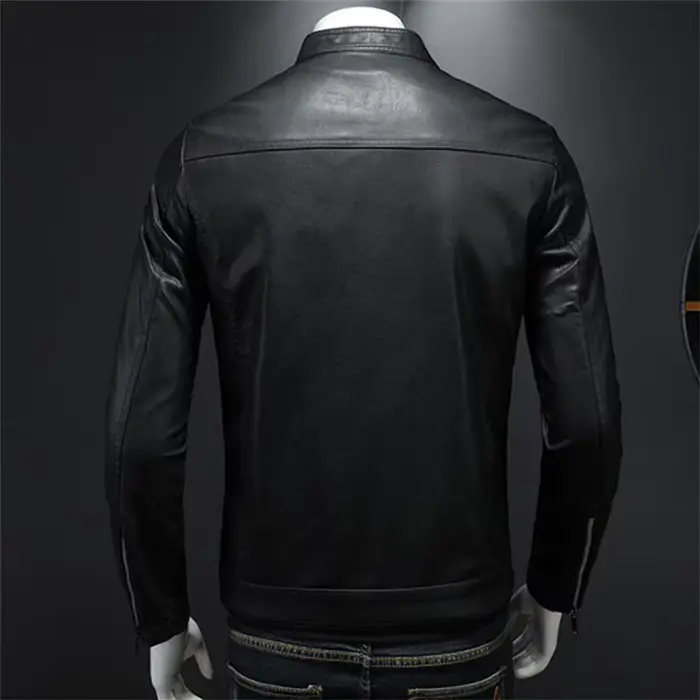 Veste de motard en cuir monochrome pour hommes
