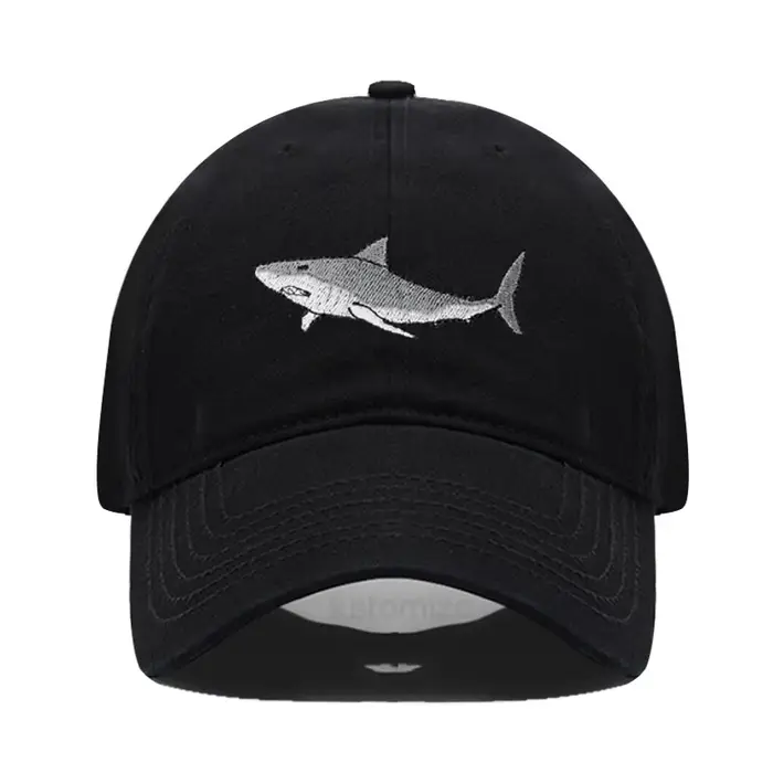 Casquette de baseball brodée avec un requin pour femmes et hommes, mode, réglable, en coton lavé, ca