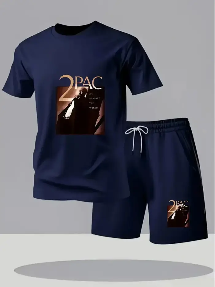 Ensemble t-shirt à manches courtes et short imprimé 2PAC pour homme, tenue décontractée d'été, stree