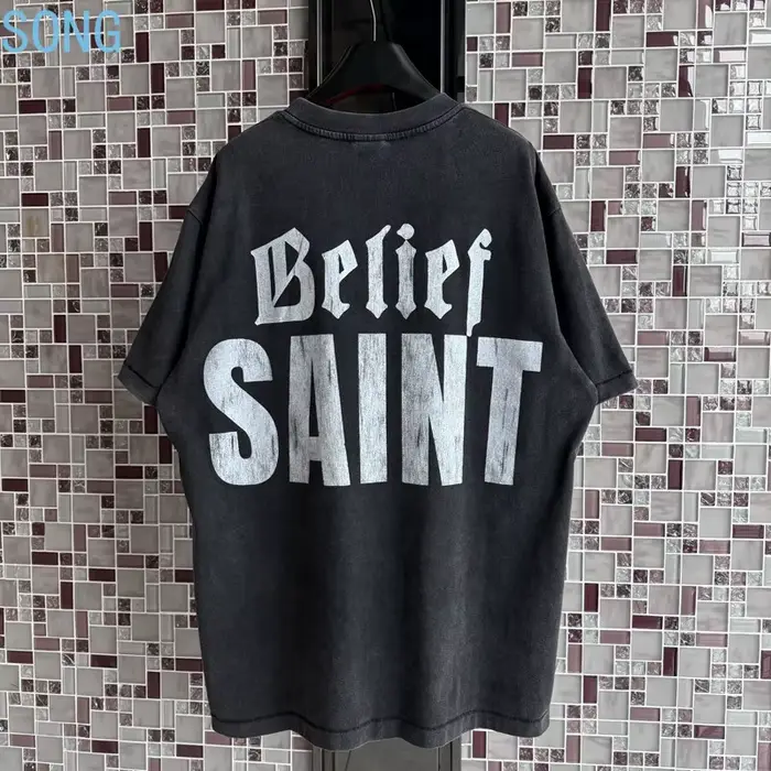SAINT Nouveauté T-shirts Oversize à Manches Courtes Col Rond en Coton pour Hommes et Femmes