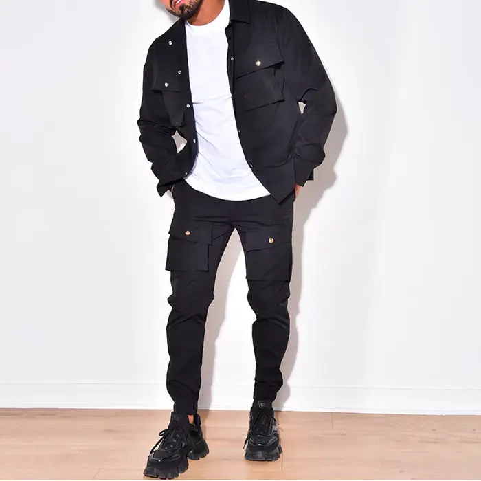 2025 mode hommes ensembles décontractés mâle tendance Streetwear à manches longues veste manteau + L