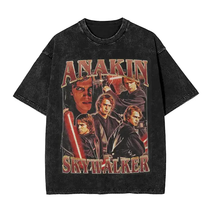 T-shirts délavés Anakin Skywalker Hip Hop Vintage T-Shirt surdimensionné Streetwear 100% coton impri