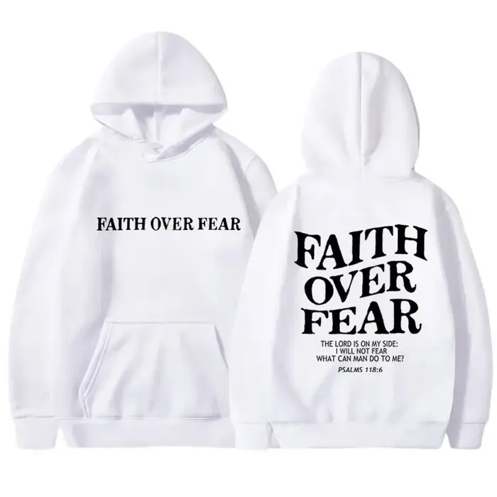 Sweat-shirt à capuche graphique « Faith Over Fear » pour homme, noir, en tissu confortable, streetwe