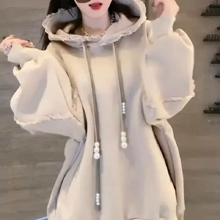 Sweats à capuche pour femmes, coupe ample décontractée, automne-hiver, avec décoration en dentelle, 