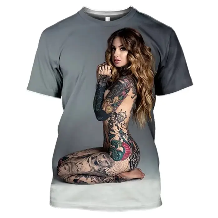 T-shirt pour homme avec motif de tatouage, style streetwear, produits tendance, femmes nues imprimée