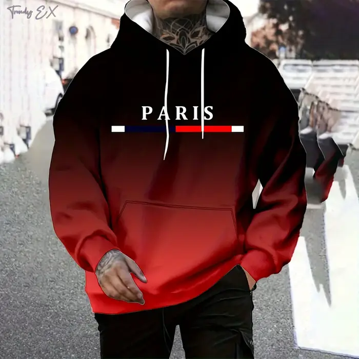 Sweat à capuche en polyester imprimé Paris nickel é pour hommes
