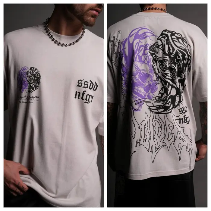 T-shirt en coton à col rond imprimé à motif tête de loup