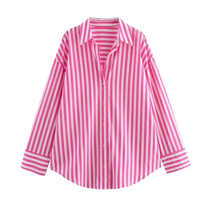 Chemise à col rayé oversize à manches longues, décontractée, élégante, chic, boutonnée, pour femme, 