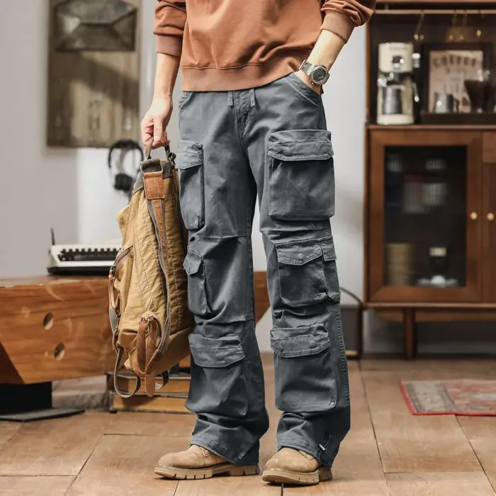 Pantalons de travail tendance pour hommes - Pantalons utilitaires légers en mélange de coton pour le