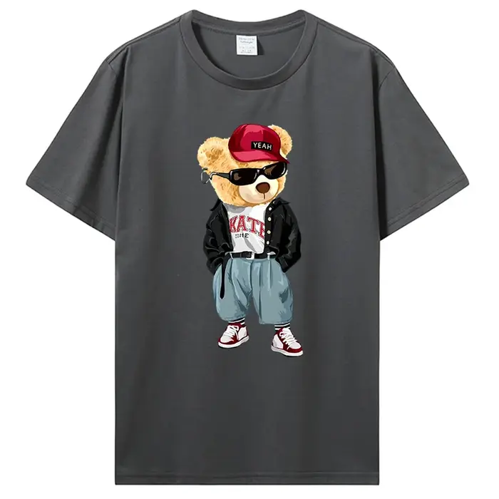 T-shirt ours en peluche en pur coton pour hommes et femmes