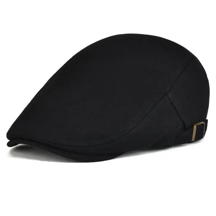 Casquette plate en coton 100% VOBOOM pour homme, noire, couleur unie, style Gatsby, casquette de cha