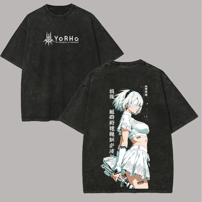 T-shirt délavé NieR Anime Lover, vêtements personnalisés, surdimensionnés, unisexes, pour toute l'an