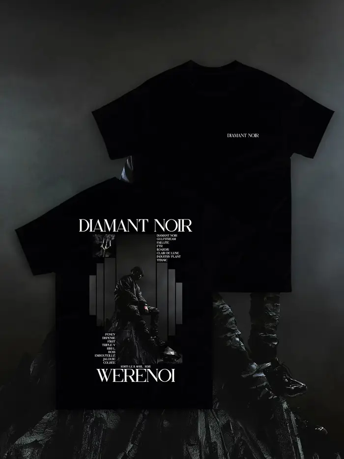 T-shirt imprimé graphique Diamant Noir Werenoi Rappeur Français, Vêtements Homme, Mode Hip Hop Femme