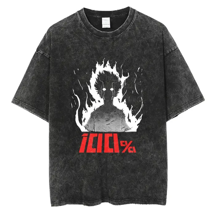 Mob Psycho-T-shirt imprimé manga pour hommes et femmes, T-shirt en coton lavé, Vêtements d'été à man