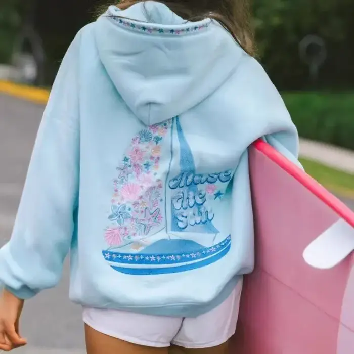 Nouveau sweat à capuche brodé pour femme, décontracté et tendance, en velours, modèle de commerce ex