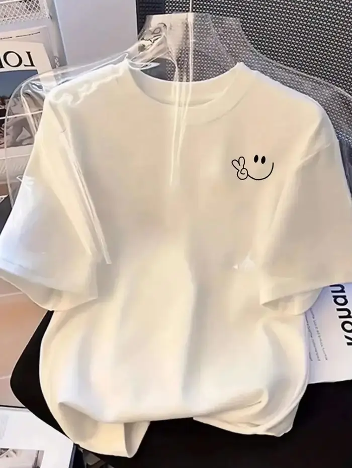 T-shirt décontracté unisexe à manches courtes et col rond, motif cœur souriant, style Harajuku Kawai