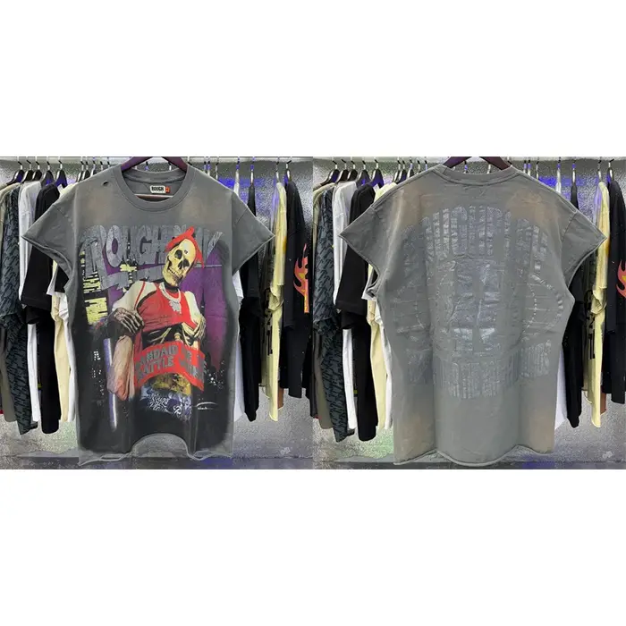 T-shirts unisexe amples et déchirés, style rétro américain, effet délavé, ornés de strass, de haute 