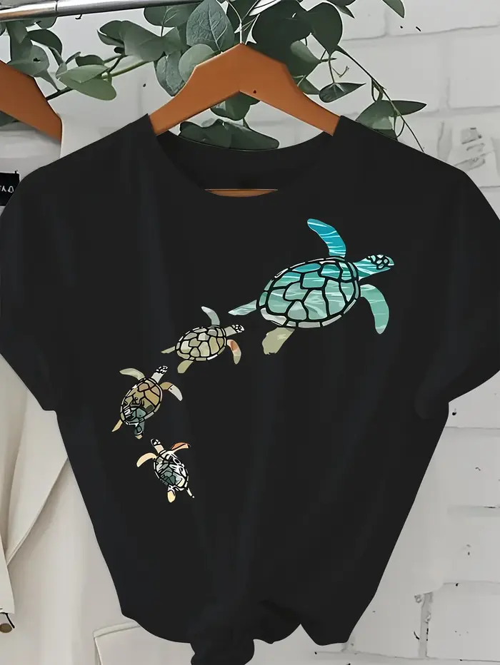 T-Shirt décontracté à manches courtes pour femmes, coupe ample, col rond, avec imprimé graphique de 