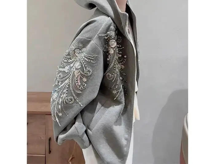 Veste sweat-shirt à capuche à paillettes pour le printemps