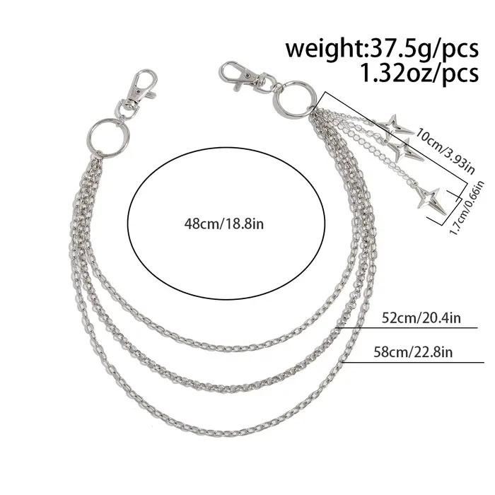 Salircon Punk multicouche métal étoile pendentif pantalon chaîne Hip Hop taille porte-clés jean