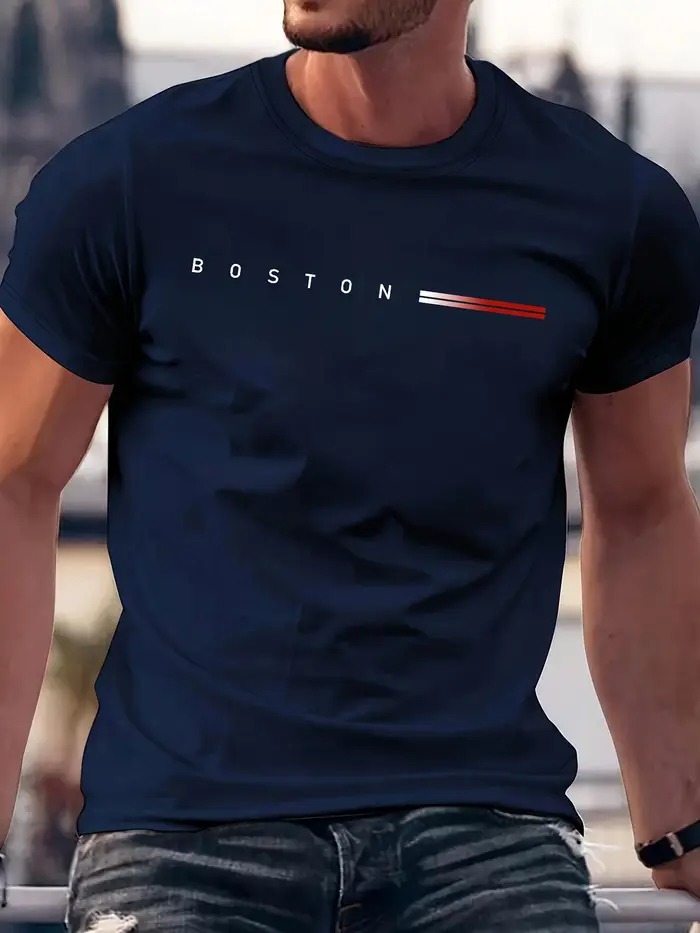 T-shirt décontracté pour homme 100 % coton, coupe slim, col rond, manches courtes, imprimé lettres c