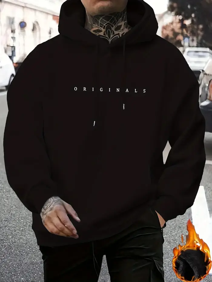 Sweat-shirt à capuche décontracté pour homme, design graphique simple, manches longues, cordon de se