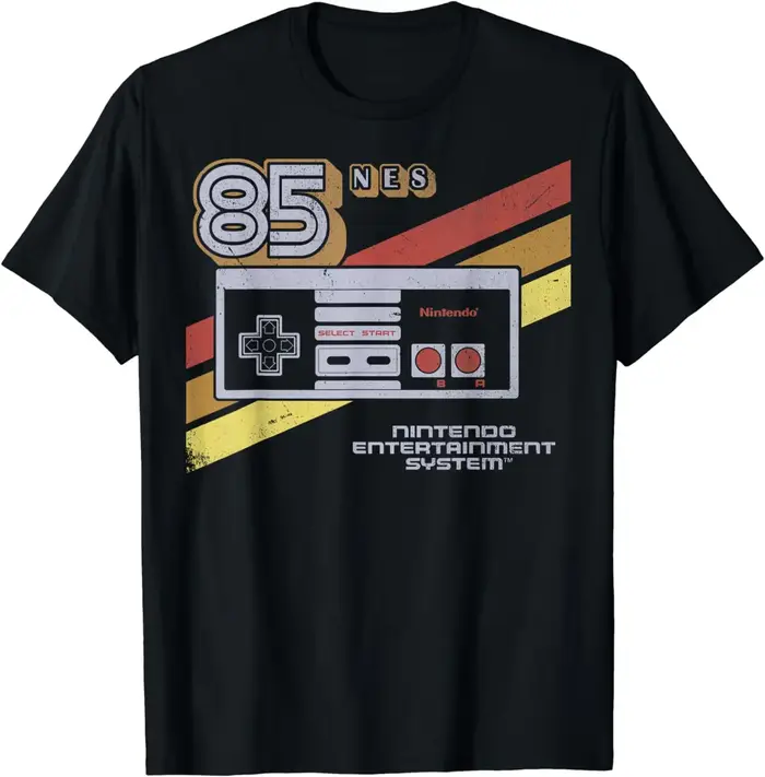 Graphique cadeau d'anniversaire contrôleur de jeu rétro rayure 85 T-Shirt hommes vêtements Streetwea