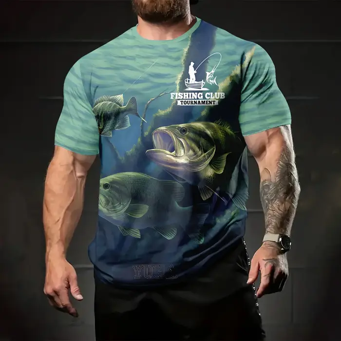 T-Shirt Vintage pour hommes, impression 3D de pêche, Sports de plein air, haut à manches courtes, dé