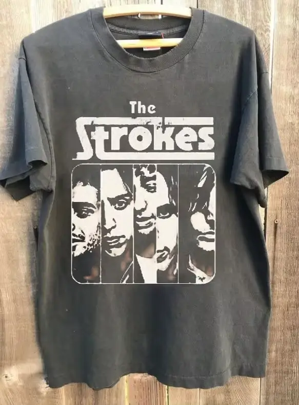 T-shirt d'été pour hommes en pur coton vintage The Strokes Band, élégant, ample et respirant, adapté