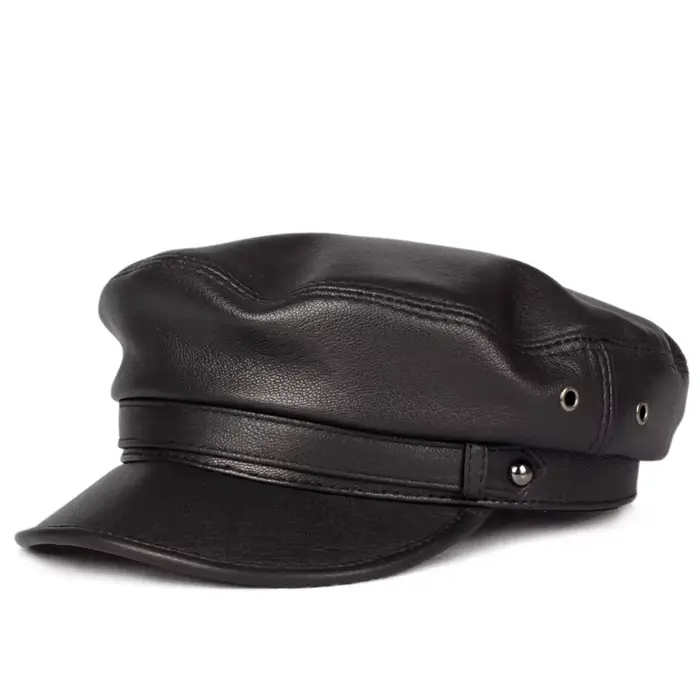 100% chapeau en cuir hommes femmes unisexe étudiants casquettes marine Homme Locomotive langue de canard haut plat Gorras gavroche mode coréenne Chapeu
