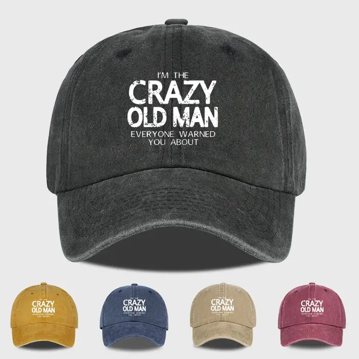 Casquette de baseball délavée avec imprimé « Crazy Old Man » amusant
