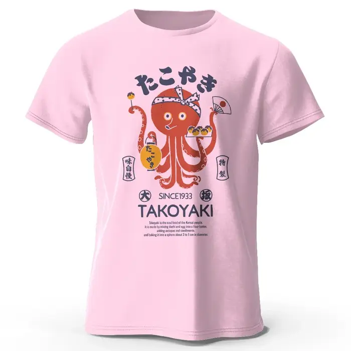 T-shirt 100% coton imprimé Chef poulpe japonais, T-shirt à manches courtes à col rond doux et respir