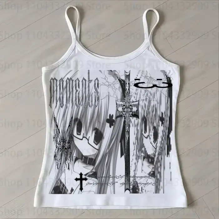 Crop tops à bretelles pour femmes, style Harajuku Y2K, esthétique punk gothique, sans manches, impri