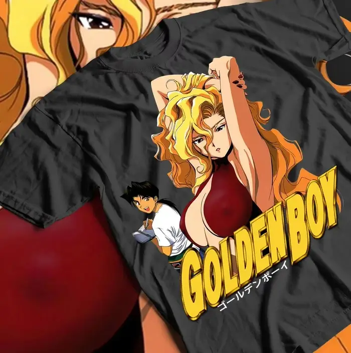 T-shirt graphique vintage anime japonais Golden Boy Oe Kintaro Rio avec lettres dorées en caractères gras, unisexe, coupe oversize, style streetwear Y2K