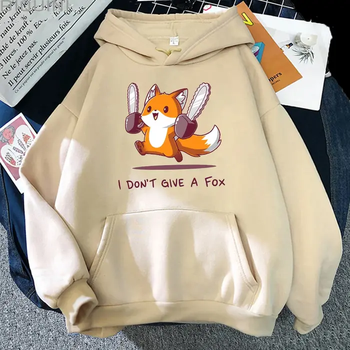 Je ne donne pas un renard mignon Animal Kawaii sweat à capuche hommes lâche polaire pull Hip Hop sweats
