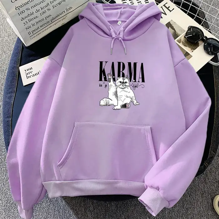 Sweats à capuche à manches longues pour femmes, The Eras Tour, Karma Is A Cat, Sweats à capuche surd